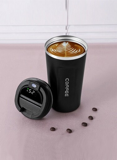 Steel 510ml Coffee Cup with smart LED temperature display with Vacuum Insulated Travel Mug for Office, Outdoor Works, Home, Great for Hot and Cold Water in Travel Coffee Cup (Black)