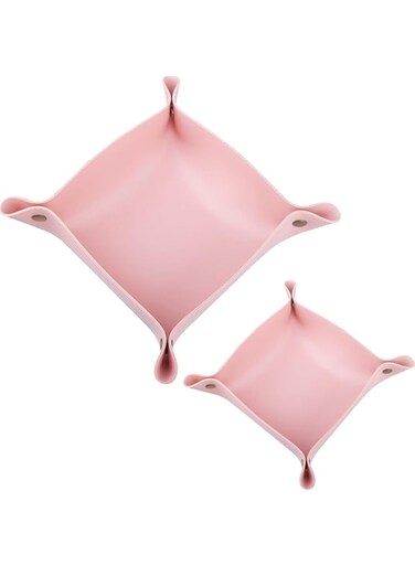 Upgraded PU Leather Valet Tray for Women Leather Storage Tray Foldable Desktop Organizer Tray Key Bowl for Entryway Table Nightstand Dresser Catchall Tray for Phone Coin Watch and More-2 Packs-PK