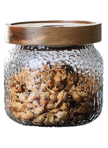 Glass Storage Jar, Glass Jar with Bamboo Lid 300ML(10 OZ), Kitchen Containers Decorative Jar Airtight Glass Jars, Anti-Slip Food Storage Container, for Tea Coffee Bean Sugar Candy Cookie Spice