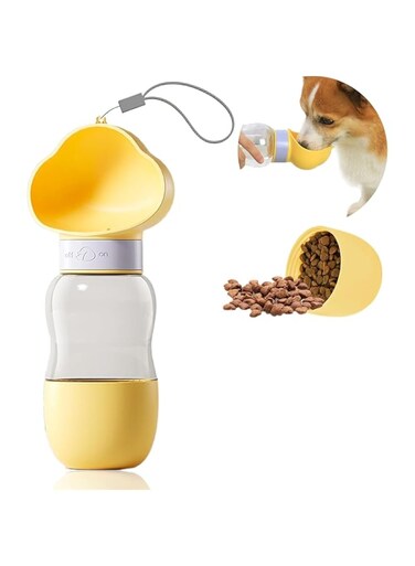 Xspring Dog Water Bottle, 2-in-1 Puppy Water Bowl with Portable Carrying Rope, Pet Water Bottle with Dog Food Container, Convenient Dog Water Dispenser with Leak Proof, for Hiking and Travel