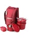 Oliveware Executive Lunch Box, Microwave Safe, 3 Inside Steel Container with BPA Free Airtight Lids (290ml, 450ml, 600ml), Plastic Pickle Box (130ml) &amp; Steel Cutlery - Red