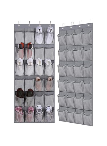 Pritzker Over The Door Breathable Mesh Large 24 Pocket Shoe Organizer, Wall Hanging Bag Storage Closet Rack Holds Up to 40 Pounds, Sturdy Hooks, Space Saving, Over Door Shoe Organizer Hanging Shelf
