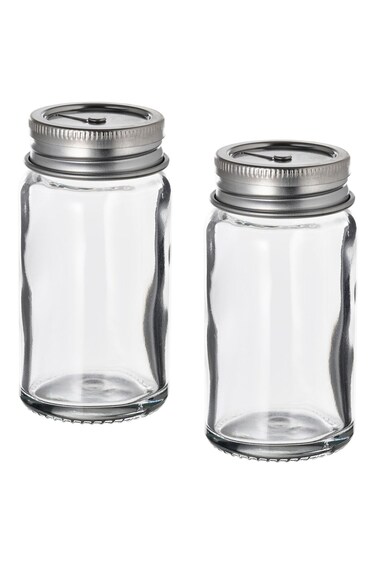 and pepper shakers, clear glass/stainless steel, 8 cm