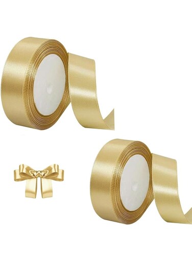 Duomama 2PCS Satin Gold Ribbon -1 Inch x 24 Yards each - for Bouquets, Gift Wrapping, Crafts, Hair Bows, Wreaths - Ideal for Baby Showers, Weddings - Elegant Gold Fabric Ribbon