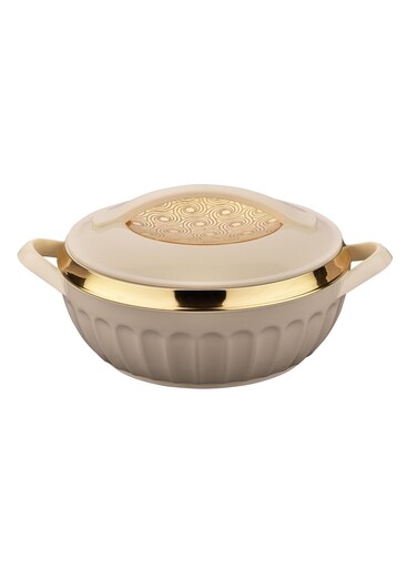 900ml Stainless Steel Insulated Hotpot Casserole Dish in Cream and Gold, Thermal Food Warmer Serving Bowl with Lid for Dinners