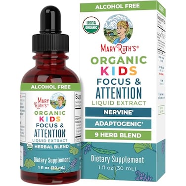 Maryruth Organics Kids Focus Support Supplement By Maryruth's, Natural Brain Support Vitamin, Adrenal Complex With Astragalus Root, Gingko Leaf &amp; Wood Betony Herb, 1 Month Supply, 1 Fl Oz