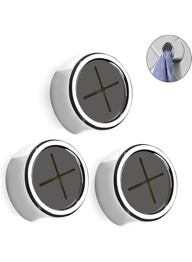 ALMEKAQUZ 3Pcs Towel Hooks Kitchen, Round Adhesive Dish Towel Hook, Premium Chrome Finish &amp; Easy Installation Wall Mount Hand Towel Hook for Bathroom, Shower