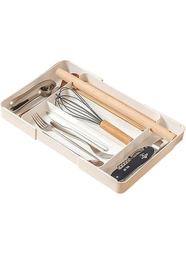 TAESTAR Silverware Drawer Organizer BPA Free Plastic Expandable Utensil Cultery Tray For Kitchen Spoons Forks Knives Spatula Tools Storage Divider (White)