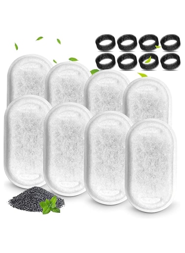 NIBEMINENT Cat Water Fountain Filters,Compatible with Stainless Steel Pet Fountain 8 Filters with 8 Sponges Replacement Filters for Cat Fountain (8 Pack Filters)