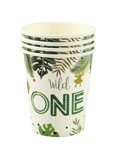 Wild One Party Paper Cups with Tropical Leaf Print, Set of 10.