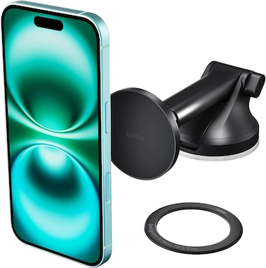 Iottie Itap 3 Magnetic Dash &amp; Windshield Mount Car Phone Holder With Magnetic Ring Adapter. Compatible With Qi2, Magsafe, iPhone, And Android Smartphones.