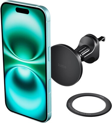 Iottie Itap 3 Magnetic Air Vent Car Mount Phone Holder With Magnetic Ring Adapter, Compatible With Magsafe, iPhone, And Android Smartphones