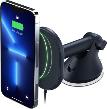 Iottie Velox Magnetic Wireless Charging Car Mount Windshield &amp; Dashboard Phone Holder Mount. MagSafe Compatible For iPhone 12, 13, 12/13 Mini, Pro, Pro Max (Power Supply Included)