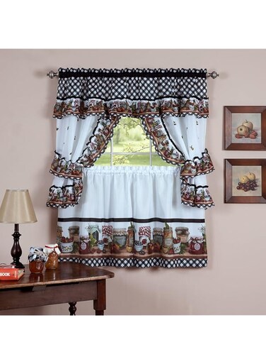 Achim Home Furnishings Mason Jars Kitchen Curtain Cottage Set, Tiers and Ruffled Swag, 24-Inch Long and Swag Top