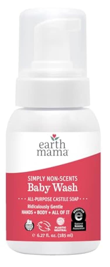 Earth Mama Baby Wash With Gentle Castile Soap For Sensitive Skin, Simply Non-Scents, 5.3-Fluid Ounce