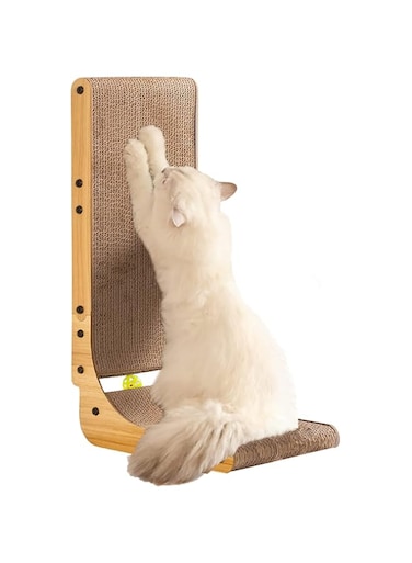 Masroo L Shape Cat Scratcher, Cat Scratchers for Indoor Cats, Protecting Furniture Cat Scratch Pad, Cardboard Cat Scratching with Ball Toy, Catnip, 60CM, Large