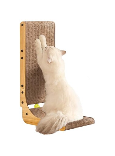 Masroo L Shape Cat Scratcher, Cat Scratchers for Indoor Cats, Protecting Furniture Cat Scratch Pad, Cardboard Cat Scratching with Ball Toy, Catnip, 60CM, Large