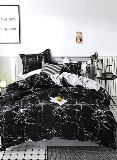 Home Queen Size Bedding Set 6 Pieces Without Filler, Marble Design.