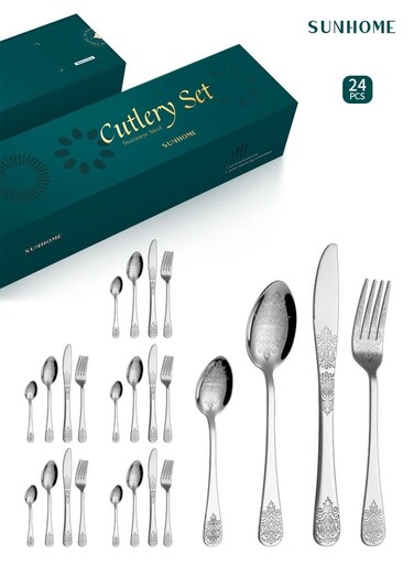 24-Piece Stainless Steel Cutlery Set Silver Spoon Set Spoon And Fork Set