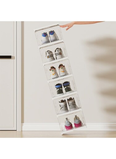 East Pack of 6 Sturdy Clear Shoe Storage Organizer, Stackable Boxes for Closet, Foldable Space-Saving Shoe Rack for Sneaker Boot Container