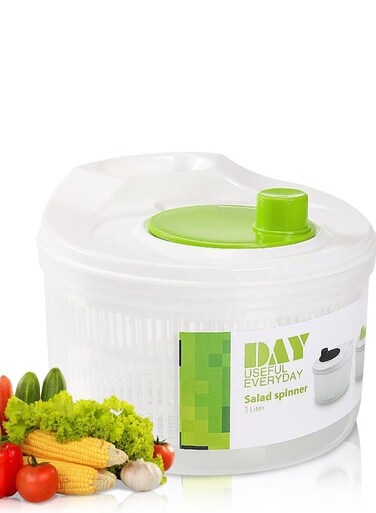 3L Salad Spinner &acirc;&euro;&ldquo; Hand Crank Lettuce Washer &amp; Dryer with Drain Lid and Stable Base