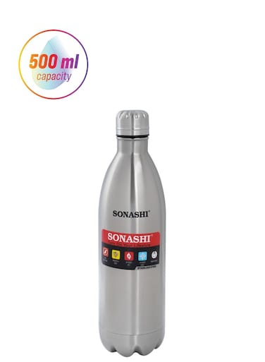500ML Flask Bottle Hot And Cold Beverages Stainless Steel Body with Double Wall Insulation Unbreakable and Easy to Clean Bottles for Daily Use Portable Friendly Silver 0.5Liters SVB-502 Silver/Black 0.5Liters