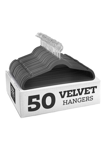 Non-Slip Velvet Hangers - Suit Hangers (50 Pack) Ultra Thin Space Saving 360 Degree Swivel Hook Clothes Hangers Hold Up-to 10 Lbs, for Coats, Jackets, Pants, Dress Clothe- 50p Grey
