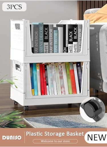 3 Packs Stackable Plastic Storage Basket, Foldable Closet Organizers Storage Bins, Removable Drawer Shelf Storage Container for Wardrobe Cupboard Kitchen Bathroom Office