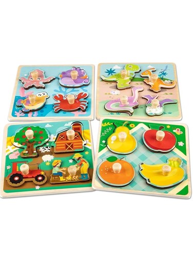 Wooden Toddler Puzzles,Peg Puzzles Gifts Toys, 4 Pcs Eco Friendly Animal Patterns Jigsaw with Handles, Infant Kid Fine Motor Skill Learning Educational Montessori Puzzles for 1 2 3 Years Old