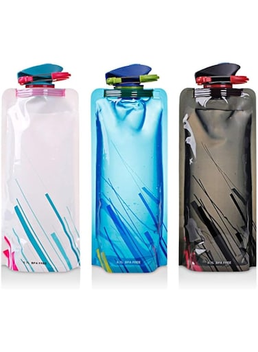 GraGra Foldable Water Bottle, 3 Pack Flexible Foldable Sports Bottle Reusable Drink Pouches Bags with Clip for Outdoor Sports Biking Hiking Hiking Adventures Traveling(700ML)