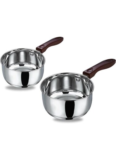 Stainless Steel Milkpan/Saucepan Set of 2-1 Litre and 1.6 Litre, Tea/Chai Pan, Riveted Sturdy Handles, Induction and Gas Stove Friendly, SAS Bottom