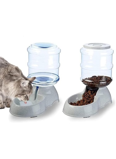 TOMVAES Automatic Pet Food and Water Dispenser Set, Includes 3.8L Large Capacity Feeder and Waterer, PP and Straw Materials, Pet Feeder with Anti-Slip Base, Easy to Clean Design