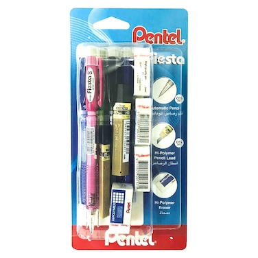 Pentel Fiesta Mechanical Pencil and Hi-Polymer Pencil Lead 100HB with Hi-Polymer Eraser ZEH03
