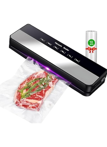 Vacuum Sealer,Uoexziyi 5-in-1 Food Vacuum Sealer Machine with 65KPA Powerful Suction,Dry and Moise Food Fresh Sealing Machine with 10 Vacuum Bags for Meat,Vegetables,Millet (Black)