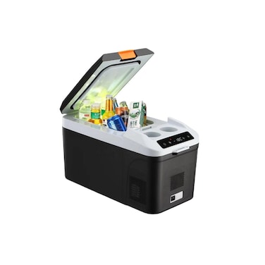 12L Portable Car Fridge Cooler Box, Electric Mini Refrigerator w/ Digital Display &ndash; Black &amp; White