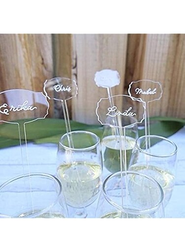 UNIQOOO 6 Inch DIY Clear Acrylic Drink Stirrers- Cocktail Swizzle Stir Sticks with Escort Place Cards- Perfect for Wedding, Birthday Parties, Bridal Shower and Holiday Event Banquet, 20 Count 6 Inch