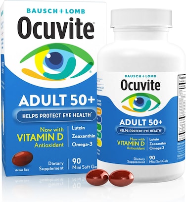 Ocuvite Eye Vitamin &amp; Mineral Supplement, Contains Zinc, Vitamins C, E, Omega 3, Lutein, &amp; Zeaxanthin, 90 Softgels (Packaging May Vary)