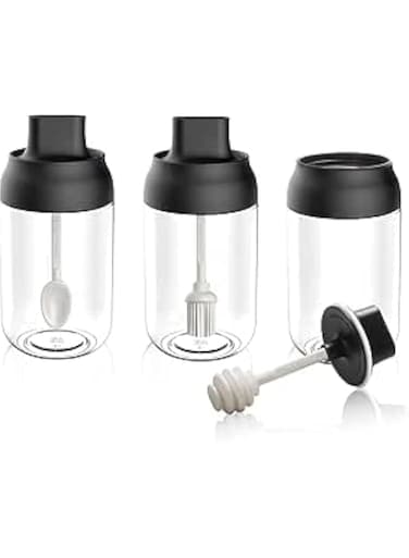 JANNAH Condiment Glass with Spoon Transparent Kitchen Gadget Seasoning Bottle Spice Container Airtight Jar (Black)