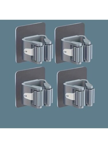 LAX LANE 4pcs, Mop Holder, Mop Hook, Mop Clip, Wall Mounted Mop And Broom Storage Clip, Mop Hanging Rack, Multifunctional Tools Storage Clip For Bathroom Kitchen Garden, Gray Color.