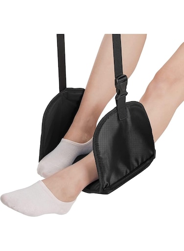 Airplane Footrest Travel Foot Rest for Plane, Portable Memory Foam Plane Foot Hammock for Airplane Travel Leg Rest, Office Footrests Foot Rest for Airplane Travel Flight Essentials (Black)