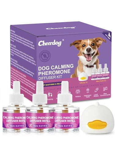 Dog Calming Pheromone Diffuser, Pet Calming Diffuser for Dog Anxiety Relief 3 Refills,Relieve Separation Anxiety, Stress Barking and Chewing Calm Relaxing