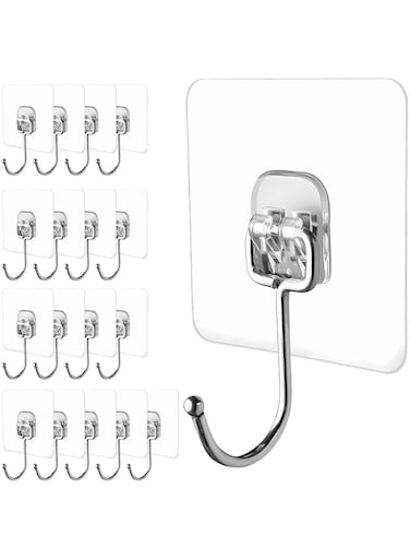 Khazna Large Adhesive Hooks, 18-Pack Hold 44lb(Max) Heavy Duty Sticky Hooks,Waterproof and Rustproof, Can be Use Kitchen Bathroom Ceiling Office Window Home Improvement