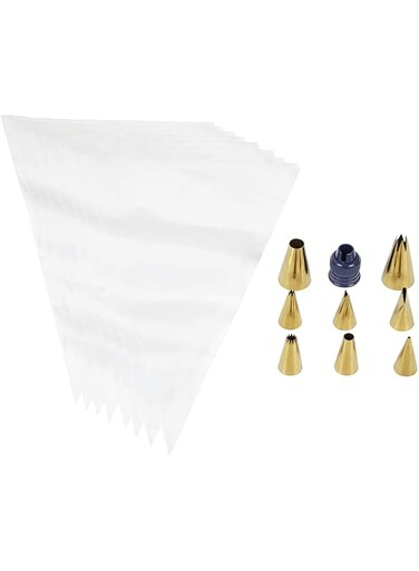 Wilton Navy Blue and Gold Piping Tips and Cake Decorating Supplies Set, 17 Piece, Assorted