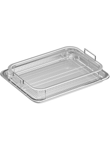TERRIFI 1 Set Air Fryer Basket and Tray for Oven, 32.5 x 24.5CM Stainless Steel Tray and Basket, Non-stick Mesh Basket Set, Air Fryer Tray Roasting Basket for Fries, Bacon, Chicken