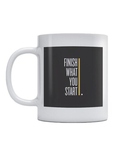 Finish What You Start Printed Ceramic Mug White/Black/Beige