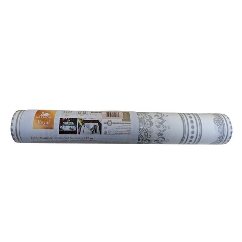 Harmony Royal Collection 12-Meter Table Mat - Elegant Printed White Design for Dining &amp; Events