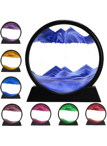 rysnwsu ANBOER 3D Dynamic Sand Art Liquid Motion, Moving Sand Art Picture Round Glass 3D Deep Sea Sandscape in Motion Display Flowing Sand Frame Relaxing Desktop Home Office Work Decor (Blue, 7 inch)