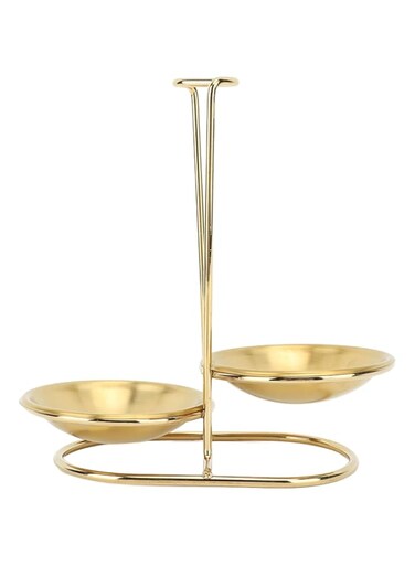 Stainless Steel Vertical Soup Ladle Holder, Neat and Organized, Space Saving Design, Convenient Access, Cooking Utensils Stand for Kitchen Cookware (Golden with 2 Plate)