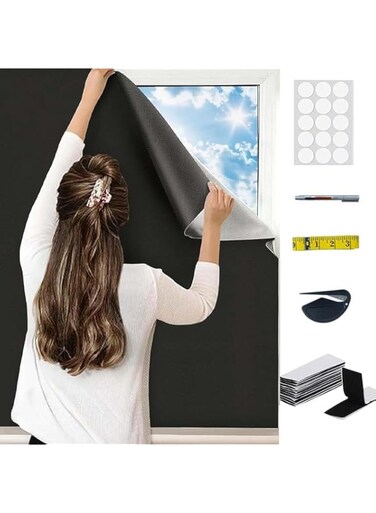 BIQIQI Blackout Blinds Portable Blackout Blinds,Temporary Blackout,Bedroom Blackout Window Coverings,Easy to Stick,No Drill Blackout Blinds,Portable Blackout Blinds for Home Office Bedroom(145*200CM)