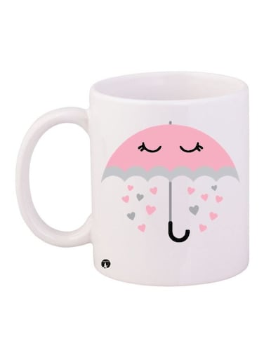 Umbrella Printed Ceramic Coffee Mug White/Pink/Grey 11ounce